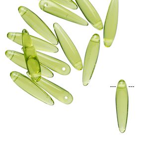 Bead, Preciosa Thorn™, Czech pressed glass, transparent olive green, 16x4mm top-drilled thorn. Sold per pkg of 20.