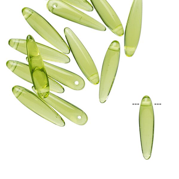 Bead, Preciosa Thorn™, Czech pressed glass, transparent olive green, 16x4mm top-drilled thorn. Sold per pkg of 20. image number 0