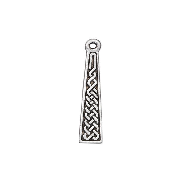Drop, TierraCast®, antique silver-plated pewter (tin-based alloy), 22.5x5.5mm double-sided flat trapezoid with Celtic braid. Sold per pkg of 20. image number 0