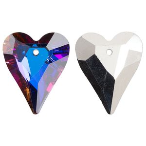 Drop, glass, opaque clear purple passion, 27x22mm heart. Sold per pkg of 2.