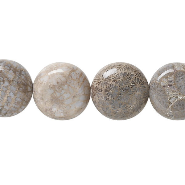 Bead, fossil coral (natural), 14mm flat round, B grade, Mohs hardness 6-1/2 to 7. Sold per 15-1/2" to 16" strand. image number 0