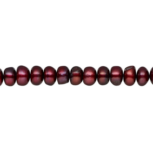 Pearl, cultured freshwater (dyed), dark cranberry, 5-6mm button, D grade, Mohs hardness 2-1/2 to 4. Sold per 15-inch strand. image number 0