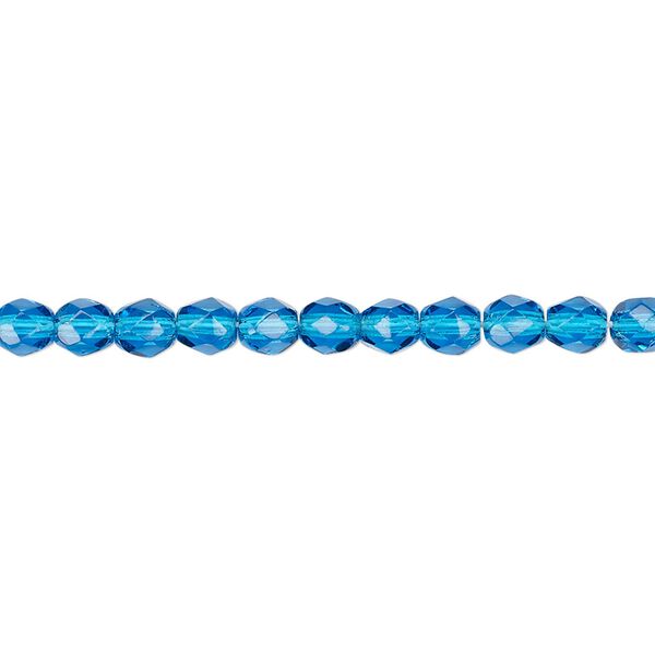 Bead, Czech fire-polished glass, transparent dark aqua blue, 4mm faceted round. Sold per 15-1/2" to 16" strand, approximately 100 beads. image number 0