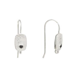 Sterling silver / black onyx 1pkg2, textured flat oval ear wire natural, fishhook / closed loop 22 gauge 19mm / 10mm