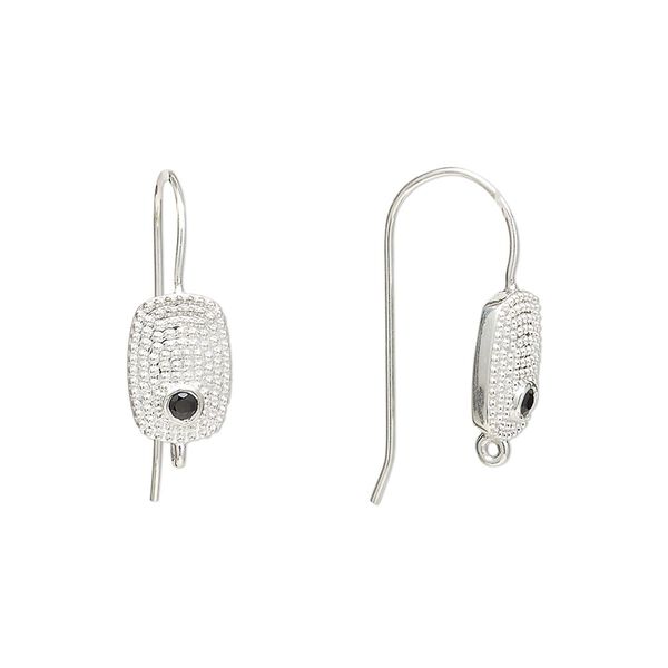Sterling silver / black onyx 1pkg2, textured flat oval ear wire natural, fishhook / closed loop 22 gauge 19mm / 10mm image number 0