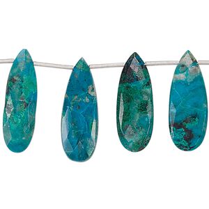 Chrysocolla 1pkg16, hand-cut top-drilled faceted flat teardrop bead graduated 20x8mm-27x10mm