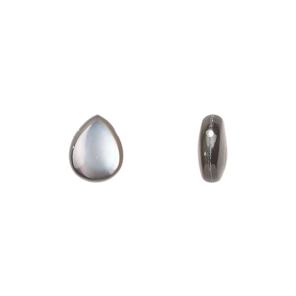 Bead, black lip shell (natural), 10x8mm puffed teardrop, Mohs hardness 3-1/2. Sold per pkg of 2. image number 0