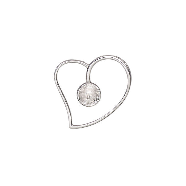 Slide, sterling silver, 21mmx18mm single-sided heart with 6mm cup and 2.5mm peg, fits 6-8mm half-drilled round bead. Sold individually. image number 0