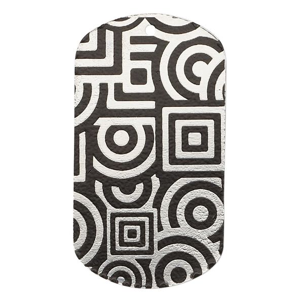 Focal, imitation rhodium-finished carbon steel, black, 40x22mm single-sided dog tag with geometric design. Sold per pkg of 2. image number 0