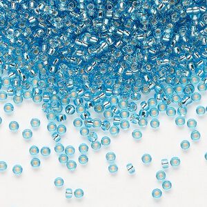 Seed bead, Miyuki, glass, pkg/25g, #11 rocaille, transparent silver-lined ocean blue (RR-2429).