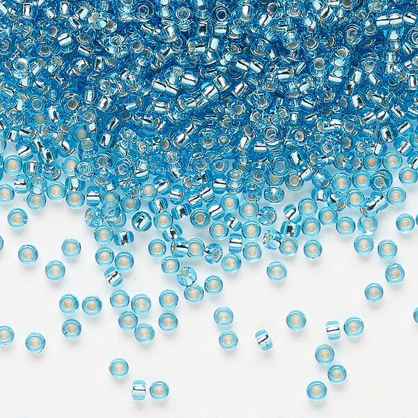 Seed bead, Miyuki, glass, pkg/25g, #11 rocaille, transparent silver-lined ocean blue (RR-2429). image number 0