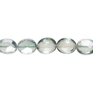 Quartz crystal 1pkg1, hand-cut faceted puffed oval bead 7 inch 8x7mm-11x9mm