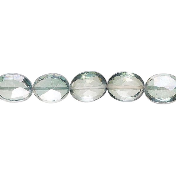 Quartz crystal 1pkg1, hand-cut faceted puffed oval bead 7 inch 8x7mm-11x9mm image number 0