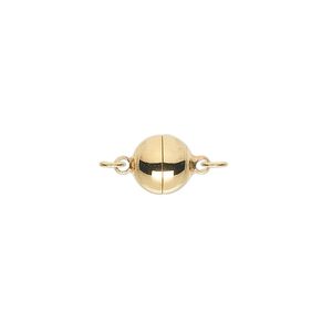 Clasp magnetic 1pkg1 gold-plated, 8mm round, brass 1-strand