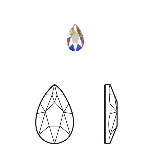 Flat back 6pk crystal AB foil back, Crystal Passions® 8x5mm pear 2303 image number 0