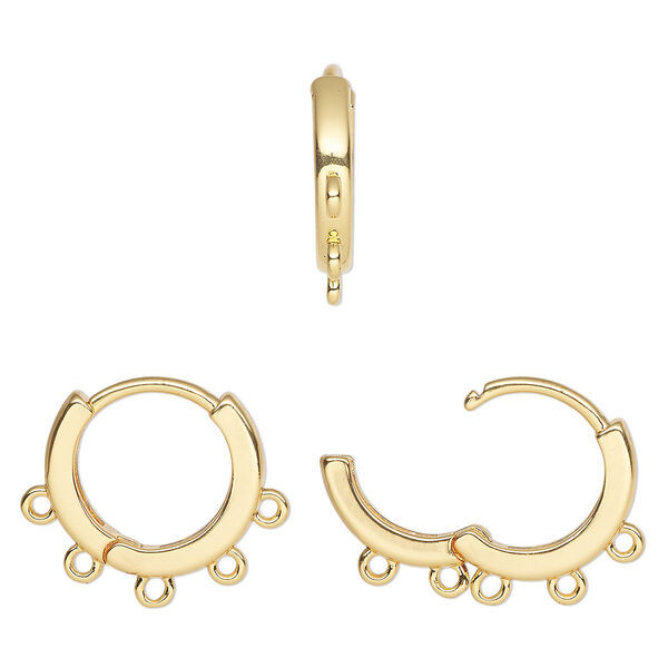 Earring, gold-finished brass, 16mm round hoop with 5 closed loops and hinged closure, square tube, 18 gauge. Sold per pair. image number 0