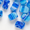 Bead, millefiori glass 1pkg2oz, translucent aqua blue / dark blue / white, 13x9mm-14x10mm puffed rectangle. image number 0