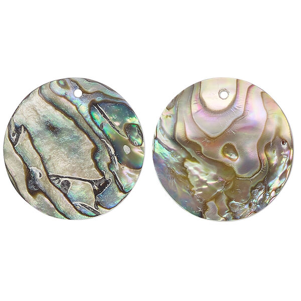 Drop, paua shell (natural), 20mm flat round. Sold per pkg of 2. image number 0