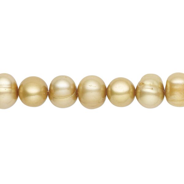 Pearl, cultured freshwater (dyed), gold, 6-7mm semi-round with 0.4-0.6mm hole, D grade, Mohs hardness 2-1/2 to 4. Sold per 15-inch strand. image number 0