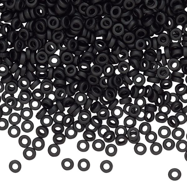 Seed bead, Miyuki, glass, pkg/50g, 3x1.3mm spacer rondelle, opaque matte black, (SPR3-401F). image number 0