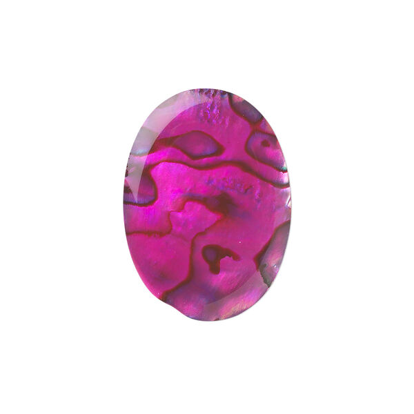 Cabochon, paua shell (coated / dyed), pink, 25x18mm calibrated oval, Mohs hardness 3-1/2. Sold individually. image number 0