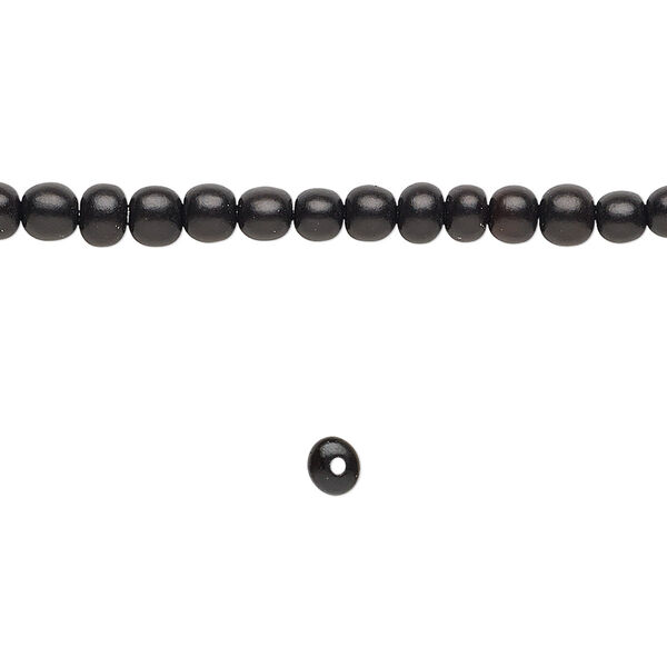 Bead, horn (dyed / waxed), black, 4-5mm hand-cut round. Sold per pkg of (2) 15-1/2" to 16" strands. image number 0