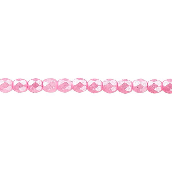 Bead, Czech fire-polished dipped décor glass, pearlescent light pink, 4mm faceted round. Sold per 15-1/2" to 16" strand. image number 0