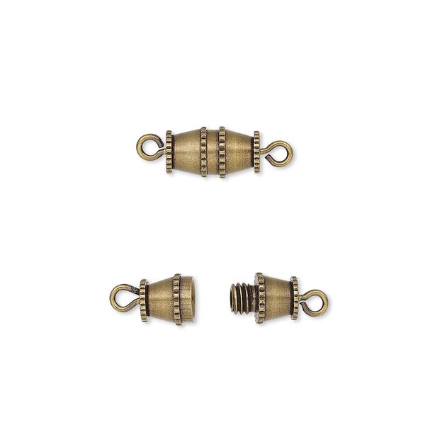 Clasp, barrel, antique gold-plated brass, 10x5mm. Sold per pkg of 10. image number 0