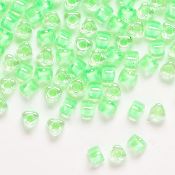 Seed bead, Miyuki 1pkg10g, glass, #5 triangle, transparent light green inside dyed color clear (TR-1120) image number 0
