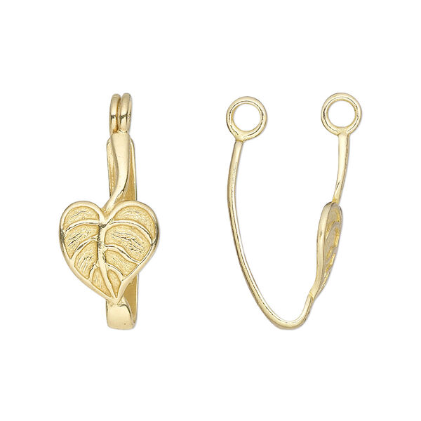 Bail, JBB Findings, donut, brass, 22x10.5mm heart-shaped leaf. Sold individually. image number 0
