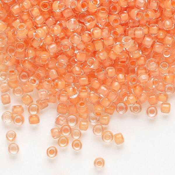 Seed bead, Dyna-Mites™, glass, translucent inside color tangerine, #8 round. Sold per 1/2 kilogram pkg. image number 0