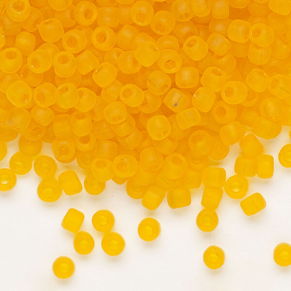 Seed bead, Dyna-Mites™, glass, transparent matte orange, #6 round. Sold per 40-gram pkg. image number 0