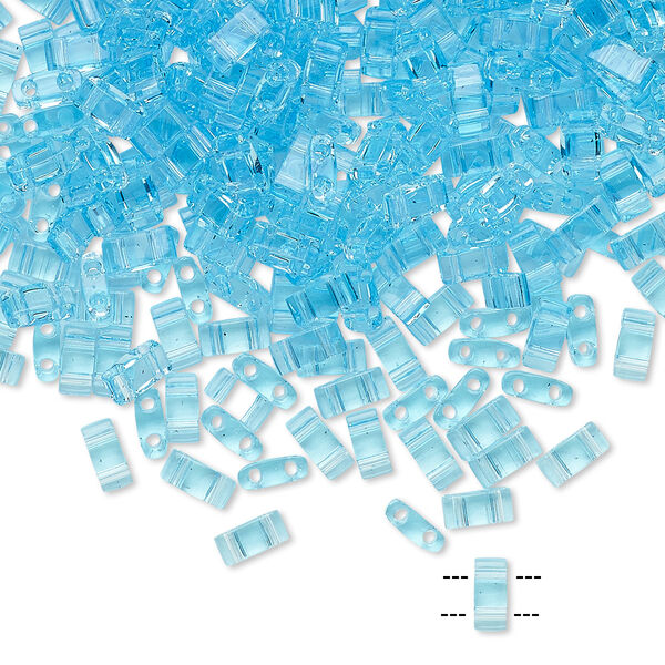 Seed bead, TILA®, glass, pkg/250g, 5x2.3mm half tila rectangle, transparent powder blue, (HTL-148). image number 0