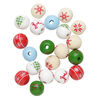 Bead mix, Korean boxwood, mixed colors, 14mm round with holiday designs. Sold per pkg of 20. image number 1