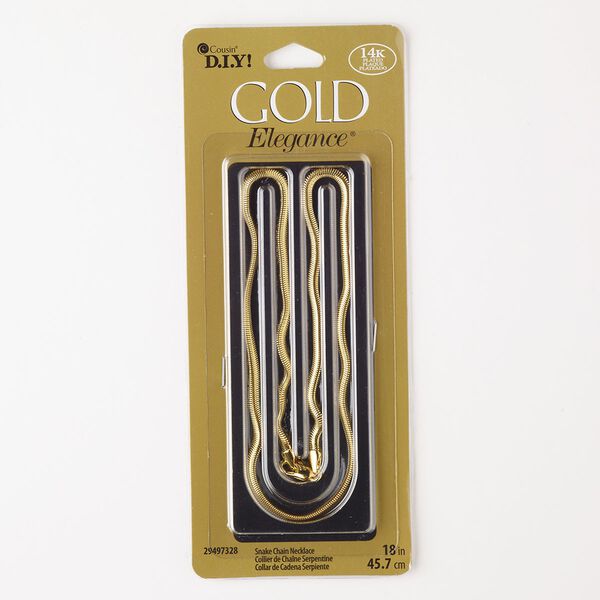 Chain, copper, pkg/18 inches with lobster claw clasp, 3mm snake, gold-plated. image number 0