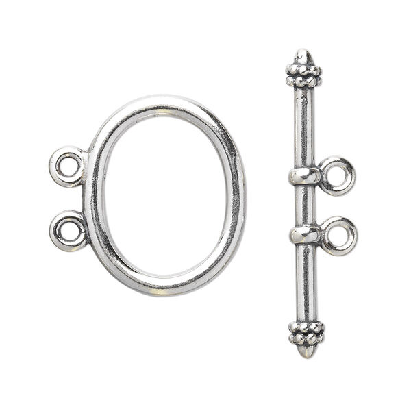 Clasp, JBB Findings, 2-strand toggle, sterling silver, 21x17mm smooth oval. Sold individually. image number 0