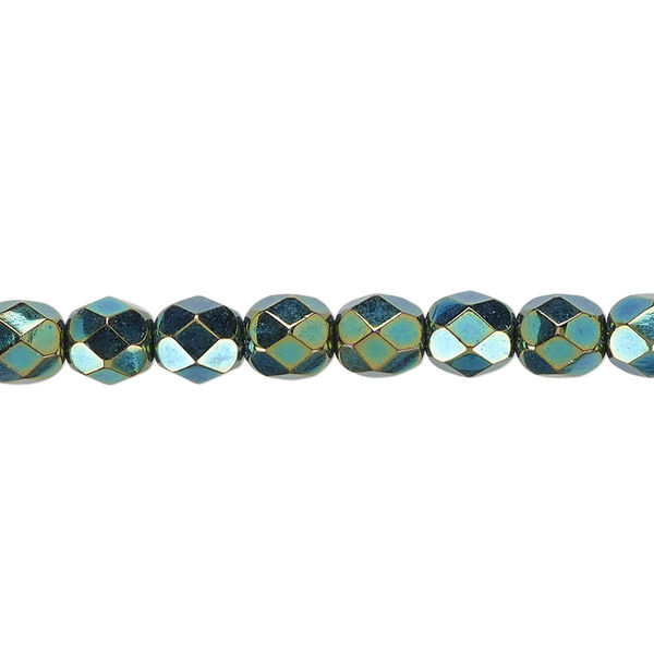 Bead, Czech fire-polished glass, opaque iris green, 6mm faceted round. Sold per pkg of 1,200 (1 mass). image number 0