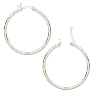 Earring hoop 1pkg2 sterling silver, 30mm round / latch-back closure, 1 pair