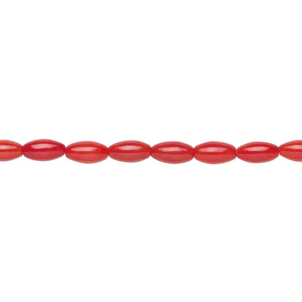 Bead, bamboo coral (dyed), red, 5x3mm hand-cut rice, B- grade, Mohs hardness 3-1/2 to 4. Sold per 15-1/2" to 16" strand. image number 0