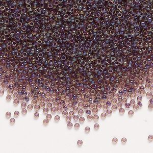 Seed bead, Miyuki, glass, pkg/250g, #15 rocaille, translucent dark amethyst-lined luster topaz (RR-1839).