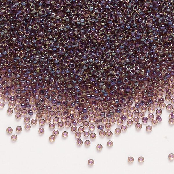 Seed bead, Miyuki, glass, pkg/250g, #15 rocaille, translucent dark amethyst-lined luster topaz (RR-1839). image number 0