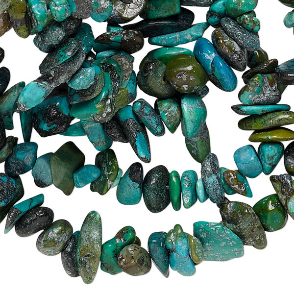 Bead, turquoise (dyed / stabilized), small chip, Mohs hardness 5 to 6. Sold per 34-inch strand. image number 0