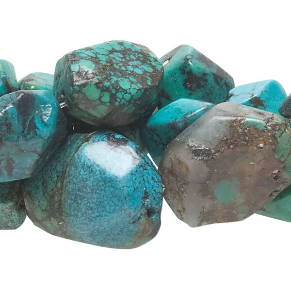 Bead mix, turquoise (dyed / stabilized), mini to large faceted nugget, Mohs hardness 5 to 6. Sold per (3) 15" to 16" strands. image number 0