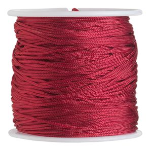 Cord, imitation silk, red, 1mm. Sold per 100-foot spool.