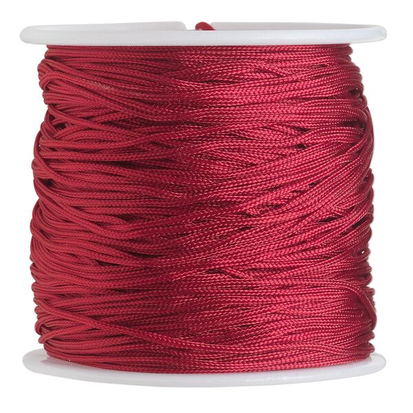 Cord, imitation silk, red, 1mm. Sold per 100-foot spool. image number 0