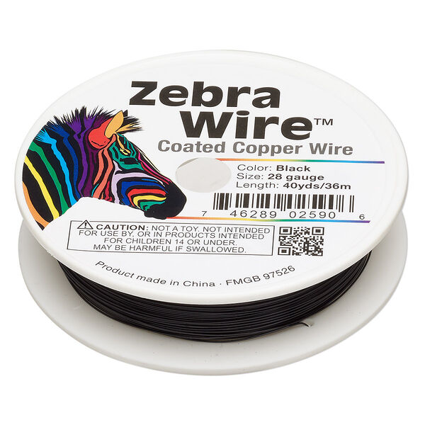Wire, Zebra Wire™, color-coated copper, black, round, 28 gauge. Sold per 40-yard spool. image number 0