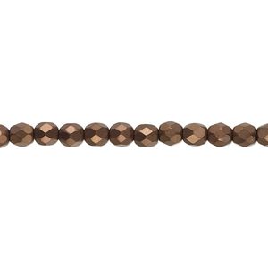 Bead, Czech fire-polished glass, opaque matte black bronze luster, 4mm faceted round. Sold per 15-1/2" to 16" strand.