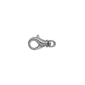 Clasp lobster claw 1pkg10 gunmetal-plated, 12x7mm swivel, brass 1-strand