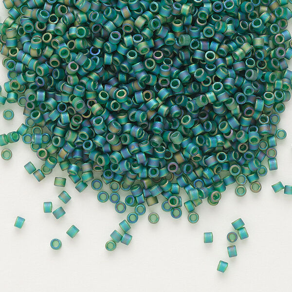 Seed bead, Delica®, glass, pkg/50g, #11 round, translucent matte rainbow dark green (DB-0859). image number 0