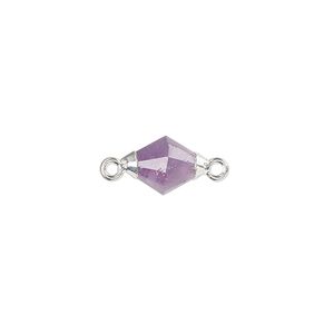 Amethyst / sterling silver / copper 1pkg1, silver-plated hand-cut faceted bicone link natural 13x8mm